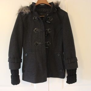 Guess Wool Peacoat with Fake Fur Lined Hood